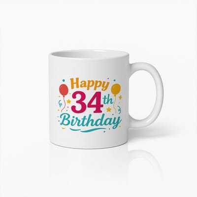330ml Happy 34e Verjaardag Mok – Kleurrijke Feestelijke Koffiebeker Cadeau