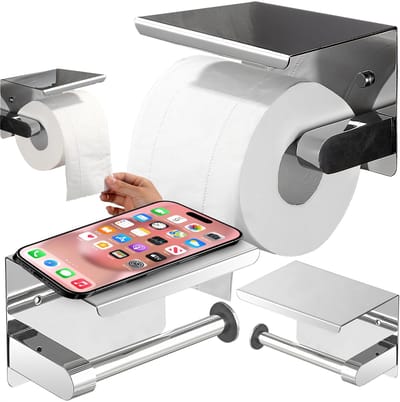 Dailygoods- Toiletpapierhouder met Plank - Roestvrij Staal - Wandmontage - Stabiel en Duurzaam - Voor Badkamer - Eenvoudige Installatie - Papierhouder