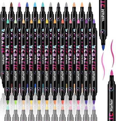 24 Stuks Acryl Markers voor Steen en Kunst, 48 Kleuren, Wateroplosbare Dubbelpunt Kleurpotloden voor Volwassenen, Geschikt voor Keramiek, Glas en Hout
