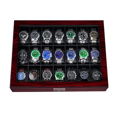 Dailygoods- Horlogebox 21 Compartimenten - Horlogekast - Luxe Horloge-organizer - Afsluitbare Horlogehouder - Glazen Deksel - Heren