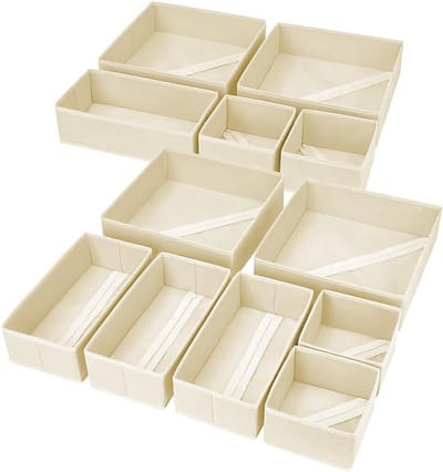 Unyqoos ® Kastorganizer Set van 12 Stuks voor Lade en Kledingkast – Opvouwbare Opbergdozen in Beige