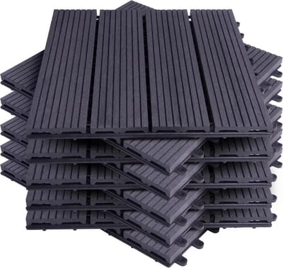 Currentgoodz - Terras Tegels - Terrastegels Kunststof - Balkon Tegels - Vloer Met Kliksysteem - Antraciet - 11Stuks - 30x30CM
