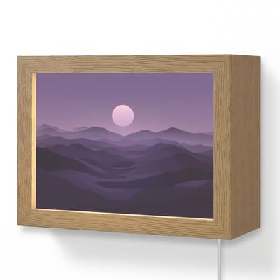 Wandlamp 20x15 cm - Oplaadbaar - Heuvels - Paars - Mist - Zon - Wandlampen binnen woonkamer - Slaapkamer lamp met kabel - Decoratieve nachtlamp - Vloerlamp snoer