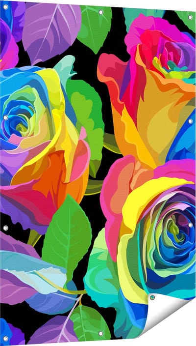 Gards Tuinposter Kleurrijke Rozen - Bloemen - Abstract - 80x120 cm - Tuindoek - Tuindecoratie - Wanddecoratie buiten - Tuinschilderij