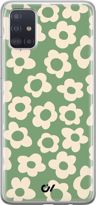 Hoesje geschikt voor Samsung Galaxy A51 hoesje - Retro Cute Flowers - - Groen - - Casevibes