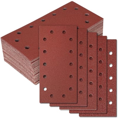 Set van 50 Schuurvellen (230 x 115 mm) voor Excentrische Schuurmachine met 14 Gaten, Korrels K40/K60/K80/K120/K240