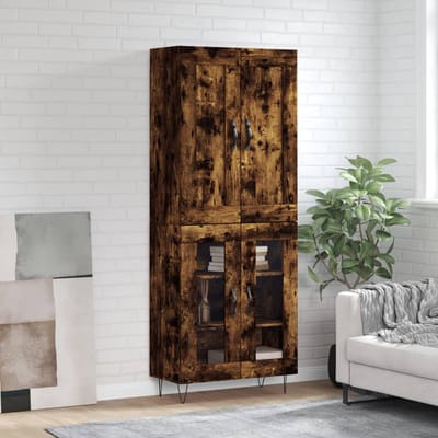 vidaXL - Hoge - kast - 69,5x34x180 - cm - bewerkt - hout - gerookt - eikenkleurig