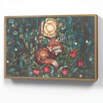 Wandlamp 90x60 cm - Oplaadbaar - Vos - Mozaïek - Bos - Maan - Wandlampen binnen woonkamer - Slaapkamer lamp - Decoratieve nachtlamp - Vloerlamp draadloos