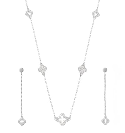 Luxe Klavers Sieraden Set met Zirkonia Kristallen - Zilver