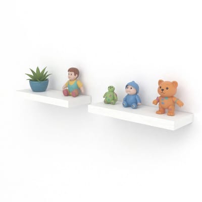 EGGREE Set van 2 witte zwevende planken - Wandplanken van MDF -hout voor boeken en decoratie (40 x 14 x 3 cm)