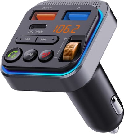 FTQ TR12 - Bluetooth FM-zender – Snellader, Handsfree Bellen, Hi-Fi Geluid, Type-C & Dual USB, Bluetooth 5.0 Auto-adapter - Mooie design - Inclusief FuturiQ Type-C oplaadkabel