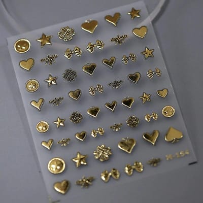 1pcs 5D Bronzing Retro Hart Ster Nail Art Charms Stickers Luxe Gold Relief Nail Decorations Decals DIY Zelfklevende slider
