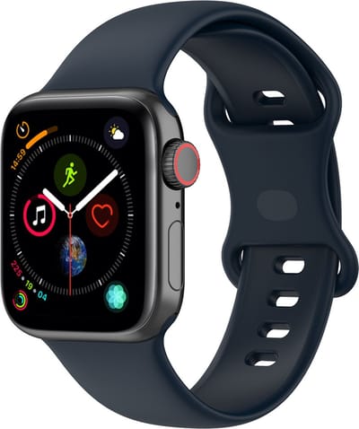 By Qubix - Geschikt voor Apple Watch bandje - Siliconen sportbandje - Donkerblauw - Maat: M/L - Geschikt voor Apple Watch 44mm / 45mm / 46mm / 49mm (Ultra 1,2 en 3) - siliconen sport bandje - smartwatchbandje