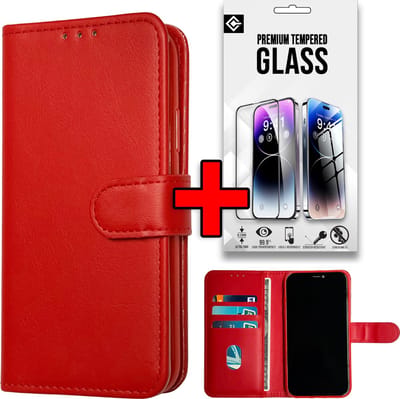 Casemania Hoesje Geschikt voor Samsung Galaxy A55 - Rood + Tempered Glazen Screenprotector - Portemonnee Book Case