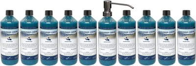 Handzeep Crème Eucalyptus 500 ml - set van 10 stuks - met gratis RVS zilverkleurige pomp - Voordeelverpakking