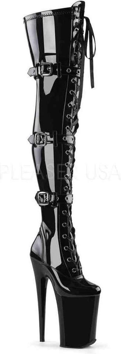 Pleaser - INFINITY-3028 Plateau Overknee Laarzen - Paaldans schoenen - 36 Shoes - Zwart