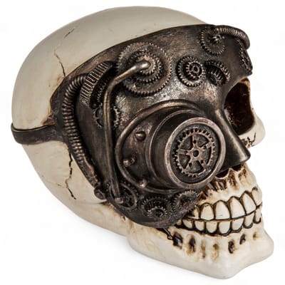 Dailygoods- Doodskop Steampunk Cyborg - 16 cm figuur van polyresin - Industriële decoratie - Halloween decoratie - Vintage decoratie - Uniek cadeau-idee