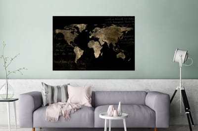 Aluminium schilderij 180x120 cm - Wanddecoratie metaal - Wereldkaart - Goud - Vintage - Metalen muurdecoratie woonkamer - Decoratie industrieel - Foto op dibond - Industriële accessoires slaapkamer