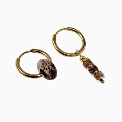 ∅16mm Oorringen met Jaspis Beeldsteen - Verguld Stalen - Dames Oorbellen met Donut en Buis Hangers
