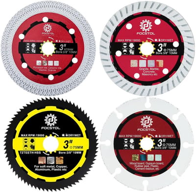 Set van 4 Diamant Doorslijpschijven voor Porselein, Tegels, Hout, Beton en Metaal - 75 mm x 10 mm