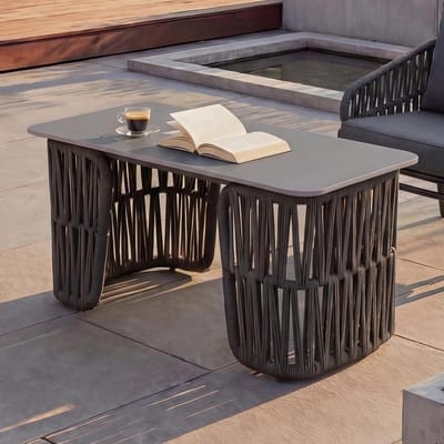 Loungetafel - Balkontafel tuintafel - Buiten ontspannen - Touwvlechtwerk sintersteen - 43 x 90 x 45 cm - Antraciet grijs