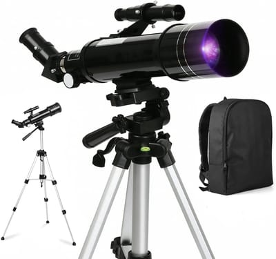 Telescoop met 6 mm en 25 mm Kellner-oculairs, F40070M astronomische reflectortelescoop met in hoogte verstelbaar aluminium statief en rugzak, kan kraters zien op het oppervlak van de maan