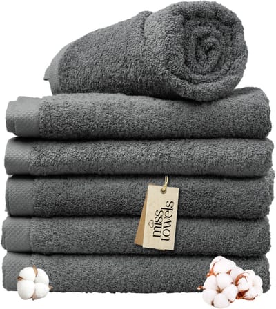 Miss Towels 70x140 Handdoeken Set 6 st.- 5 sterren Hotelkwaliteit - Badtextiel - Luxe Badhanddoeken - Zachte Badlakens - AntracietGrijs - Made in Portugal