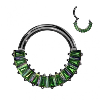 Piercing titanium 12lined Baguette clicker ring 1.2x10 - zwart - LMPiercings