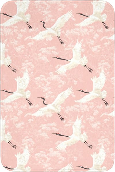 Badmat 60x90 cm - Antislip - Kraanvogels - Bloesem - Roze - Badmatten voor badkamer - Badkamermat - Douchemat - Badkamer mat