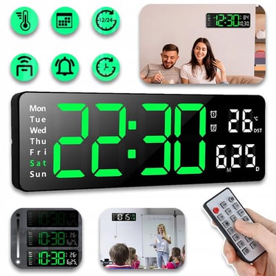 LED Digitale Klok Met Afstandsbediening - 10 Helderheidsniveaus Aftelfunctie En Stopwatch - Groot Display Automatische Dimfunctie - Geschikt Voor Wandmontage En Als Bureauhouder - Zwart