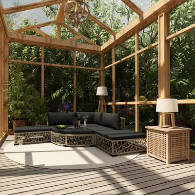 vidaXL - 6-delige - Loungeset - met - kussens - poly - rattan - grijs