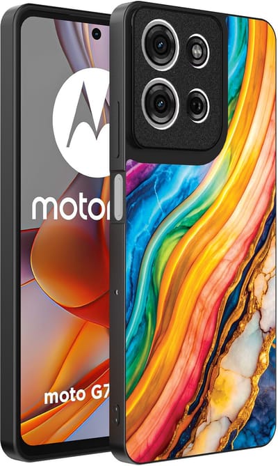 Smartphonica Telefoonhoesje Geschikt voor Motorola Moto G75 met Regenboog Goud Marmer Opdruk - TPU Backcover Case Rainbow Gold Marble Design geschikt voor Motorola Moto G75