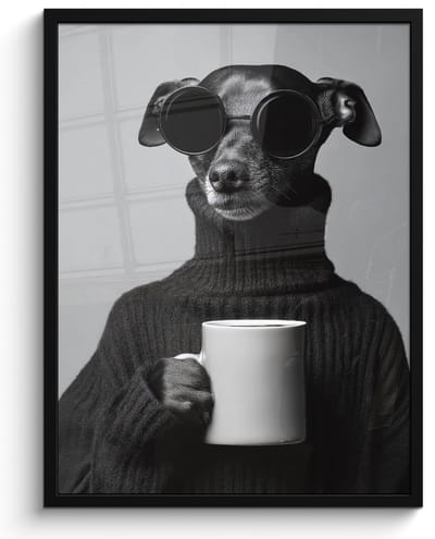 Poster in lijst - Fotolijst 50x70 cm - Posters - Coltrui - Hond - Bril - Mok - Posterlijst zwart - Decoratie - Wanddecoratie woonkamer - Muurdecoratie slaapkamer