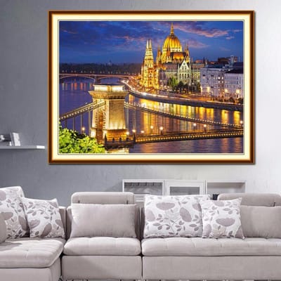 Woondecoratie DIY 5D Diamant Borduren Borduurpakketten Hars Hobby Ambachtelijke Verlichting Stad 20X30CM brown