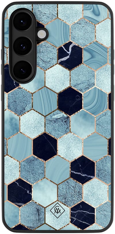 Casimoda® hoesje - Geschikt voor Samsung Galaxy S25 FE - Blue Cubes - Zwart TPU Backcover - Marmer - Blauw