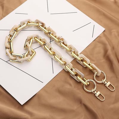 Acryl Zakketting - Tas Accessoire - Tas Versieren - Met Metalen Gespen - 60 cm - Beige