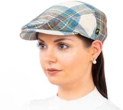 Hatman of Ireland Flat Cap Unisex Aran Blue tartan 100% Iers scheerwol maat S/M (56-58cm)