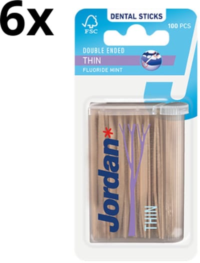 Jordan Tandenstokers - Dun - 6 stuks - Voordeelverpakking