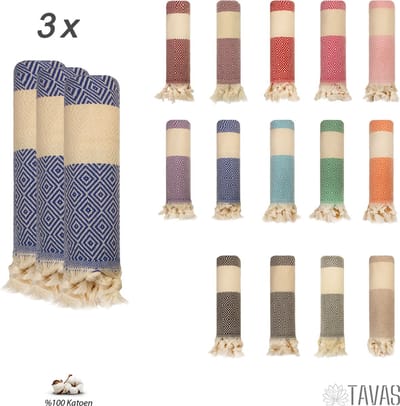 TAVAS Theedoeken & Keukendoeken Set van 3 - 50x90cm – Blauw - 100% Katoen – Wafelstructuur – Sneldrogend – Zachte Handdoeken voor Keuken