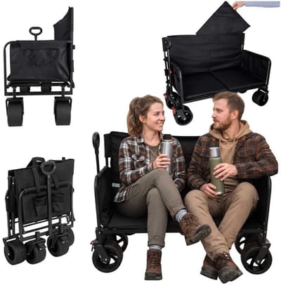 MOZY® - 2 in 1 Bolderkar en Bankje - Zwart - 93 x 74 x 48 cm - tot 150 kg - Verstelbare Hendel - Opvouwbaar - Bolderwagen - Bank - Trolley