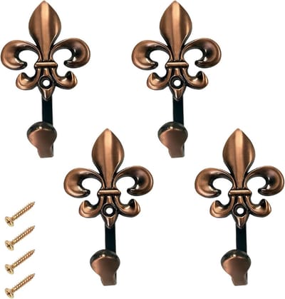 Retro gordijnhaken in roodbrons - 4 stuks vintage wandhaken, metalen gordijnhouders, decoratieve haken voor woonkamer en badkamer