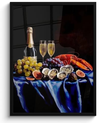 Poster in lijst - Fotolijst 50x70 cm - Posters - Champagne - Luxe - Oesters - Posterlijst zwart - Decoratie - Wanddecoratie woonkamer - Muurdecoratie slaapkamer