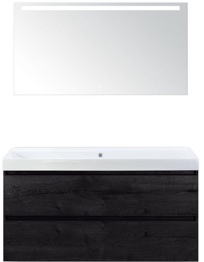 Maxx XL Badmeubelset 120 cm - Black Oak - Wastafel Just Enkel Zonder Kraangat met LED Spiegel