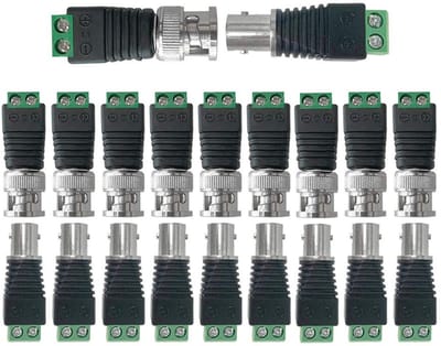 Allecto Video Balun Adapter - 10 paar - Professioneel gebruik - Groen + Zwart - Coaxkabel Adapter - Geschikt voor videobewaking - 20 stuks