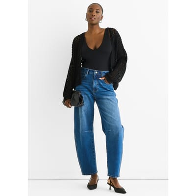 Zwarte Opengebreide Rand-tot-Rand Cardigan