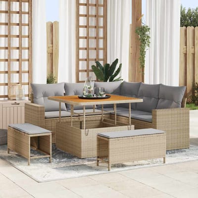 vidaXL - Tuinbank - Set - 9 - st - 6-Aantal - zitplaatsen - Beige - en - Lichtgrijs