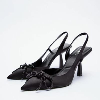Herfst Winter Nieuwe Damesschoenen Zwart Glanzend Slingback Puntige Mules met Hoge Hak 35 zwart