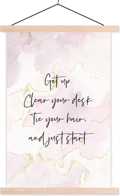 Posterhanger incl. Poster 40x60 cm - Schoolplaat - Bureau - Student - Motivatie - Quotes - Marmer - Textielposter - Blanke latten