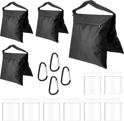 Dailygoods - 4 stuks zandzakken om te verzwaren, set met 4 klimhaken en 8 sluitzakken, zandzakken, gewichten voor paviljoen, gewichten, zandzak, verzwaring voor fotostudio, outdoor, paviljoen en tentverzwaring