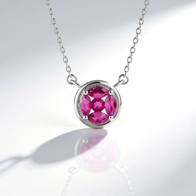 Cavill - 925 Sterling Zilver Gerhodineerde Halsketting - Rhodoliet Marquise & Rond 1,35 ct - Verstelbaar - Elegante Dames Sieraden